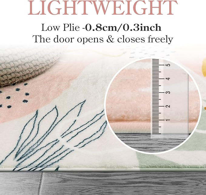 Lahome Pink Washable Rugs 8x10 - Non-Slip Backing Large Living Room Carpet Low Pile Throw Boho Area Rugs for Bedroom, Botanical Print Ultra-Thin Indoor Rug for Classroom Nursery Dining Room Home