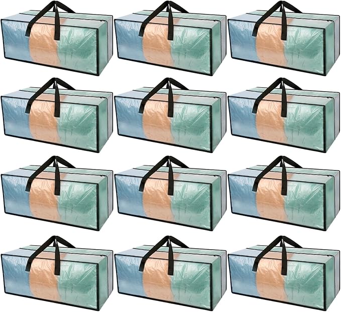 12 Pack Heavy Duty CLear Moving Bags, Large CLear Storage Bags for College Dorm Room Essentials, Alternative to Moving Boxes, Compatible with IKEA Frakta Cart