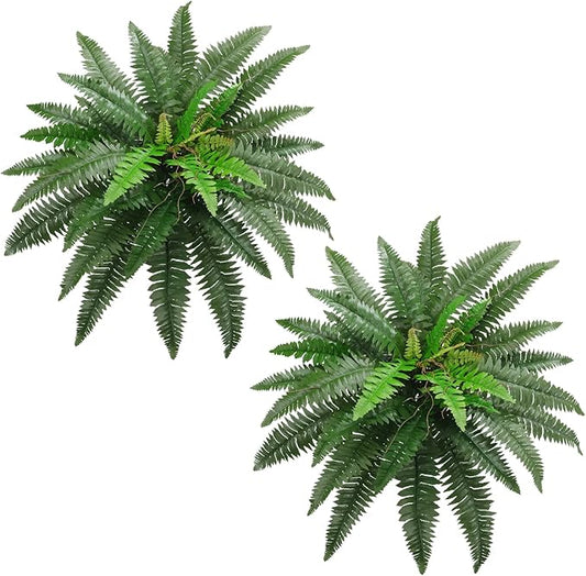 36" Artificial Boston Ferns Bush Plants, Set of 2, Large Faux Ferns Hanging Decor with 39 Fronds, Fake Vines Indoor Or Outdoors Planter for Home and Office Decor
