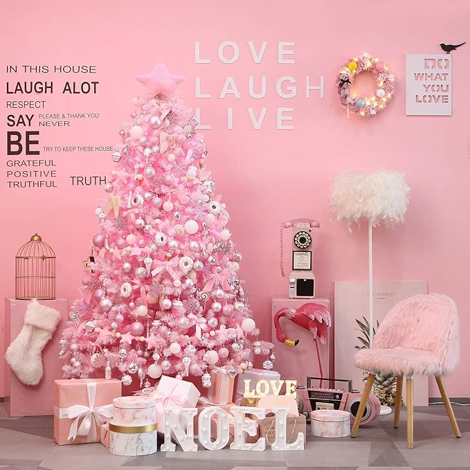 Sea Team 86-Pack Shatterproof Pink Christmas Ball Ornaments Set, Assorted Multi-Sized Hanging Baubles, Xmas Tree Decorations, Seasonal Décor for Holiday Wreath Garland, Hooks Included