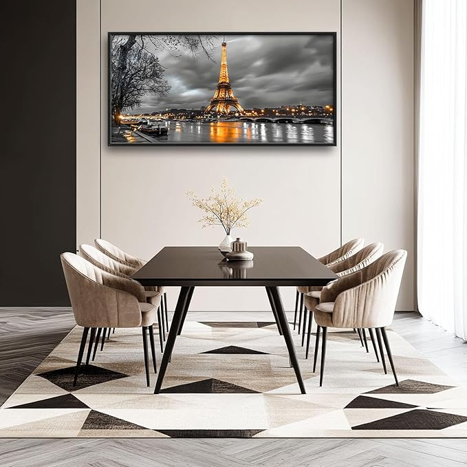 Eiffel Tower Large Framed Wall Art Black and White Pictures Oversized Wall Decor City Landscape Canvas Print Painting Aesthetic Modern Artwork for Living Room Bedroom Office Bathroom Home Decor 60L"x30W"