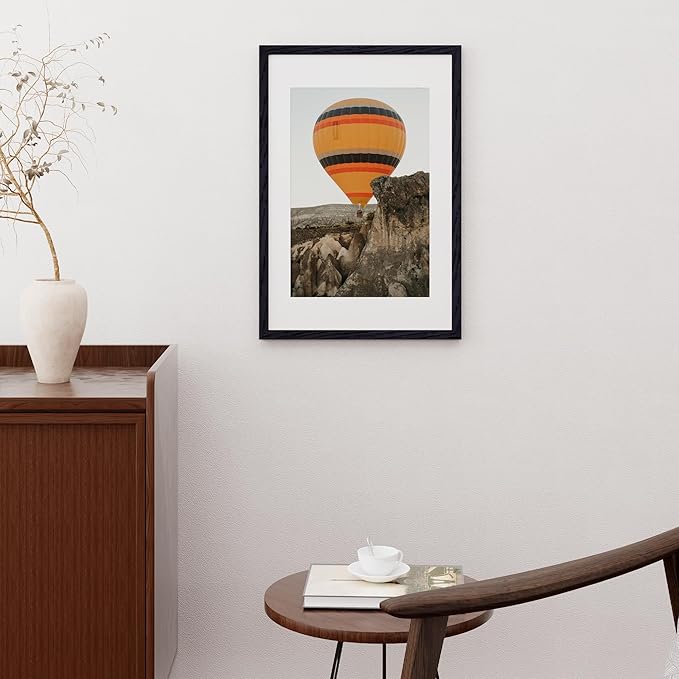 16x24 Wood Picture Frame, Real Oak Wood 16 x24 Frame for Wall, 16x24 Inch Poster Frame, 16x24 Picture Frame Matted to 12x18, 16 by 24 Wooden Frame, Black Color, 1 Pack