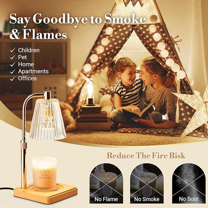 Candle Warmer Lamps 2 Pack, Electric Wax Warmer Lamp with Timer for Jar Candles, Aesthetic Home Decor, Housewarming Gifts for Women, Adjustable Height Clear