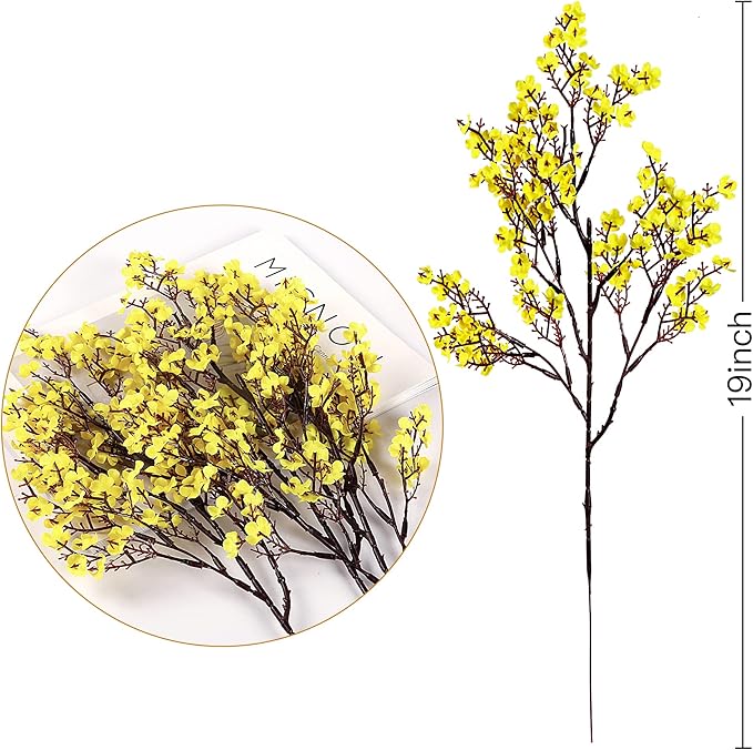 Sggvecsy 10 Pcs Babys Breath Artificial Flowers Gypsophila Bouquets Bulk Real Touch Fake Silk Flowers for Home Wedding DIY Floral Arrangement Kitchen Table Centerpiece Festival Decoration (Yellow)
