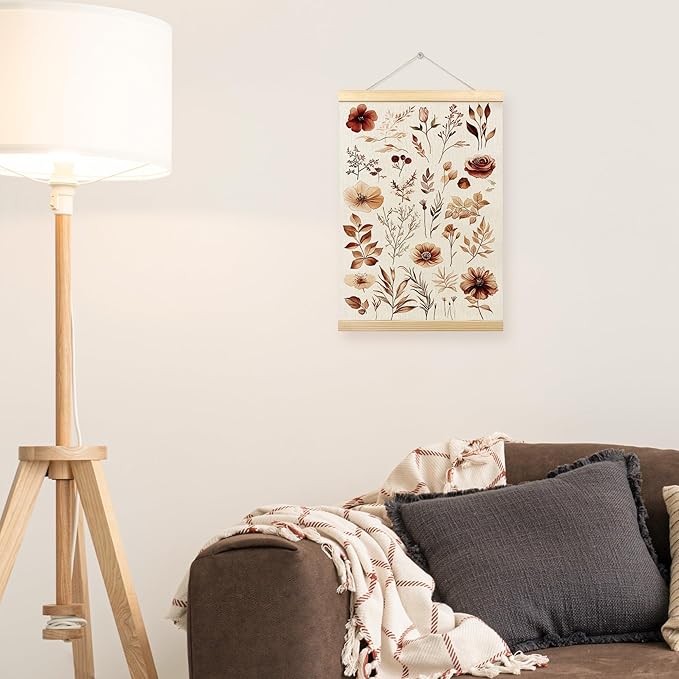 TLESKE Rustic Fall Floral Leaves Botanical Poster Hanger Frame, Aesthetic Autumn Hanging Wall Art Room Decor for Farmhouse Living Room Bedroom, Vintage Flowers Wall Prints Pictures Artwork, 12x16