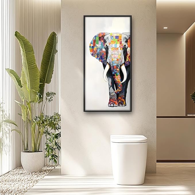 Lovira Graffiti Colorful Elephant Large Wall Art Animal Canvas Wall Decor Pictures Prints Painting Framed Modern Vertical Artwork for Living Room Bedroom Bathroom Men 30"x60"