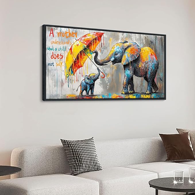 QZQCBLC Bathroom Canvas Wall Art - Abstract Modern Street Art Graffiti Pictures Artwork Inspirational Animal Elephant Painting for Living room Bedroom Children's Room Framed Wall Decor 20x40 IN