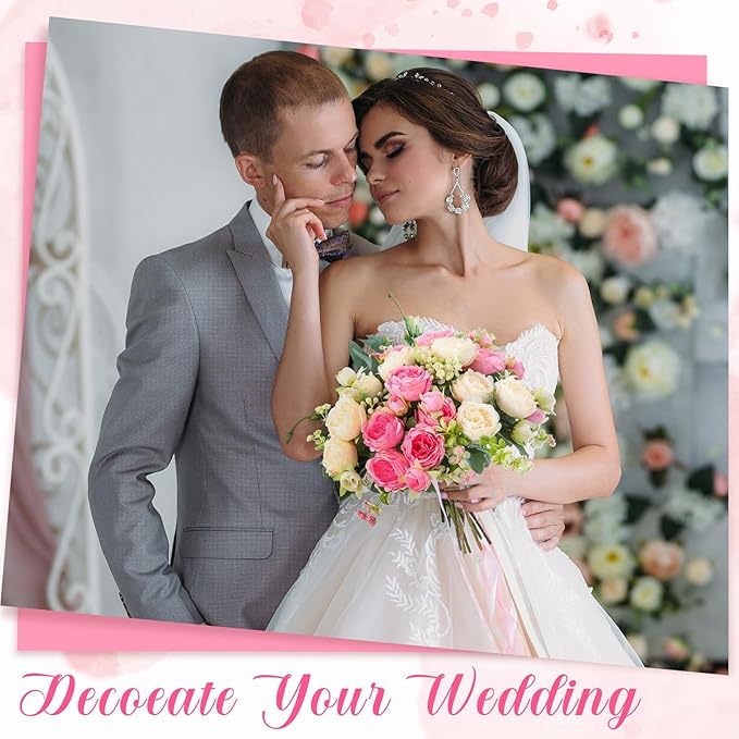 Geosar 8 Bundles Artificial Peonies Flowers Fake Silk Peony Bouquet Faux Peonies Flowers Bulk for Decoration Vase Florals Arrangements Wedding Party Table (Pink,Champagne)