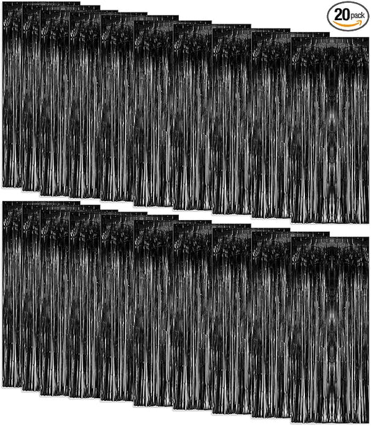 20 Pack Foil Curtain Backdrop Black Metallic Tinsel Foil Fringe Curtains Photo Booth Props for Birthday Wedding Engagement Baby Shower Bachelorette Christmas Holiday Celebration Party Decorations