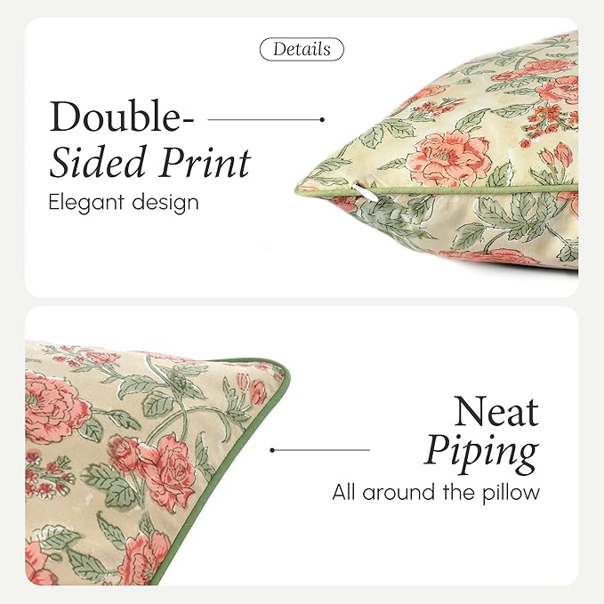 CPC Throw Pillow Covers for Couch, 20x20 Decorative Couch Pillows for Living Room, 100% Cotton Boho Pillow Case or Cute Outdoor Pillows, Flower Pillow Covers or Preppy Throws-Fire Opal