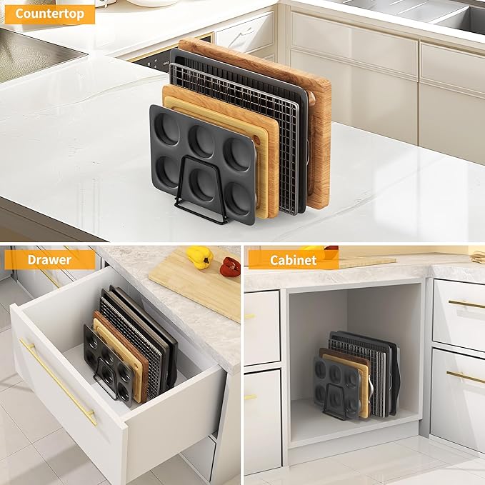 Cutting Board Organizer Kitchen Organizer Rack for Cutting Board, Bakeware, and Cookie Sheet, 5-Slot Heavy-Duty Steel Cookware Holder,Rust-Resistant with Anti-Slip Feet (1, Small)