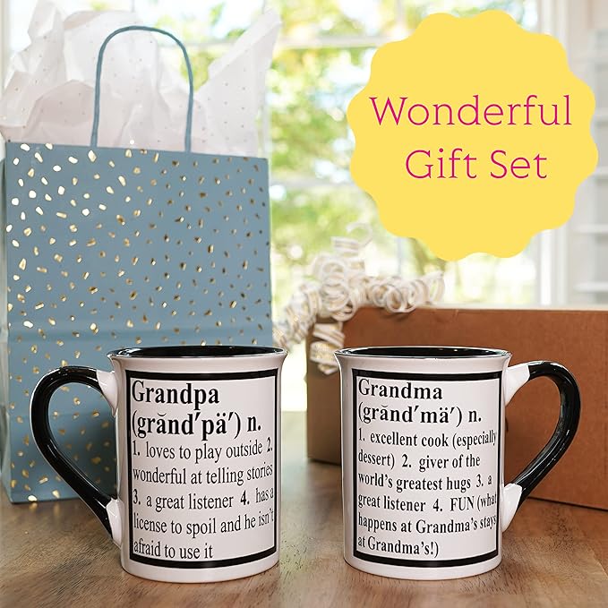 Cottage Creek Mugs - Set of Two 16oz. Large Ceramic Grandma Grandpa Coffee Cups - Ideal Stoneware Mugs for Kitchen, Office & Home Decor - Gifts for Grandparents, Women and Men
