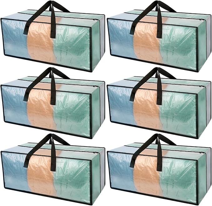 6 Pack Heavy Duty CLear Moving Bags, Large CLear Storage Bags for College Dorm Room Essentials, Alternative to Moving Boxes, Compatible with IKEA Frakta Cart
