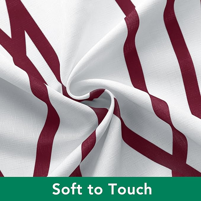 Biscaynebay Extra Long Textured Fabric Shower Curtain 72 W x 84 L, Burgundy Printed Striped Linen Modern Hotel Luxury Quality Cloth Bathroom Curtains Machine Washable