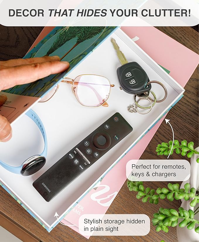 Set of 2 Decorative Books – Botanical Faux Books with Hidden Storage, Coffee Table Decor, Bookshelf Decoration, Decorative Storage Box, Faux Book Set, 12.2x8.6x1.5” & 11x7.7x1.2”