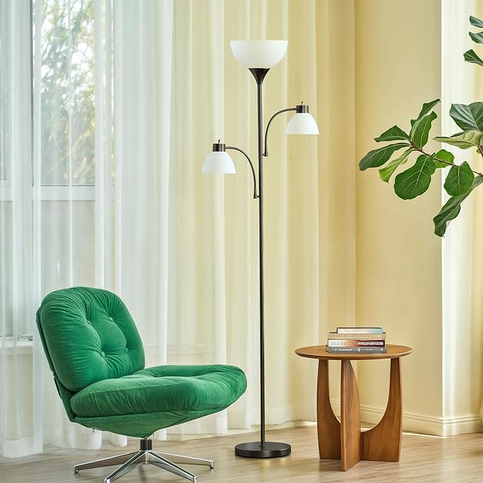 VONLUCE 71" Floor Lamp, Standing Lamp with Adjustable Reading Lights & 3 Bulbs, Modern Torchiere Floor Lamp with 3 Color Temperatures, Tall Lamp for Living Room Bedroom Corner, Black