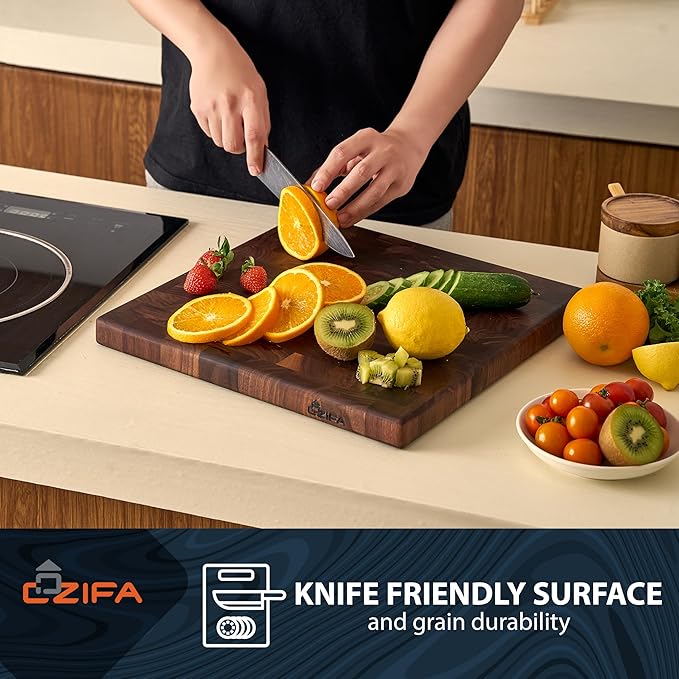 American Dark Walnut Wood Cutting Board Large, Square 14x14 x1.2in for Kitchen and End Grain Butcher Block Finished with Linseed Oil, Beeswax, Carnauba wax & Lemon Oil