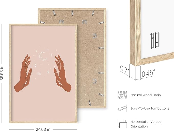 HAUS AND HUES Astrology Posters and Celestial Hands on Sides Decor - Room Decor and Spiritual Posters, Sun and Moon Wall Art Astrology Wall Décor (Beige Frame 24x36)