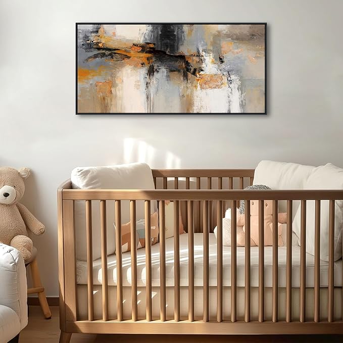 Abstract Wall Art - Large Canvas Wall Art for Living Room, Bedroom, Office - Framed Modern Wall Decor in Gray and Yellow - Artwork Paintings & Pictures