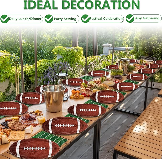 Football Oval Paper Plates Football Plates and Napkins Party Decorations Sport Rugby Theme Birthday Supplies 11inch Touch Down Dish Tray Dinnerware for Party Game Celebration, 25 Guest