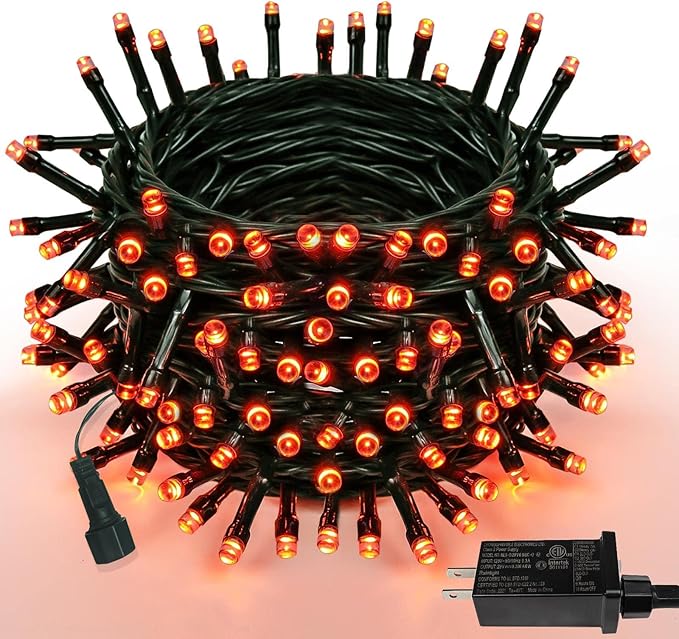 YIQU Orange 82FT 200 LED Extendable Halloween Lights for Outdoor/Indoor, 8 Lighting Modes Plug in String Lights for Halloween Decorations Bedroom Party Decor Room Garden Patio Tree (Orange)