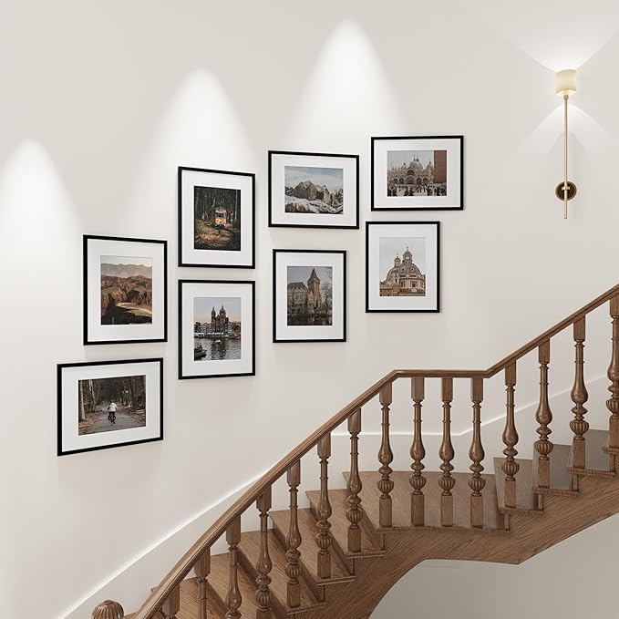 Vittanly 16x24 Picture Frames Set of 9, Shatter Resistant Plexiglass, Display 12x18 Pictures with Mat or 16x24 without Mat, Photo Frames for Wall or Tabletop, PVC Frame, Black