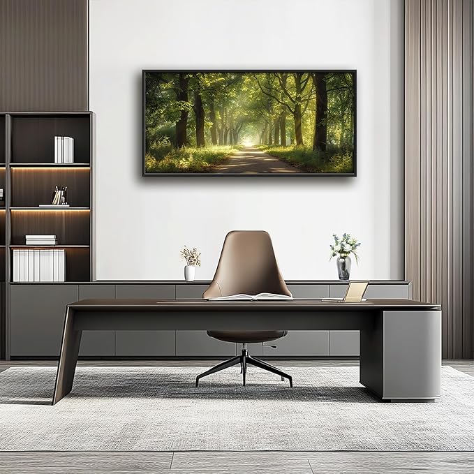 Framed Large Wall Art for Living Room, Forest Tree Canvas Wall Decor, Green Tree Pictures Painting, Modern Landscape Artwork for Bedroom Office 60L'' × 30W''