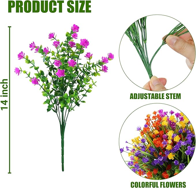 Sggvecsy Artificial Flowers for Outdoors 24 Bundles UV Resistant Boxwood Shrubs Artificial Eucalyptus Fake Plants Faux Plastic Greenery for Farmhouse Garden Home Indoor Outdoor Decoration（Mixed）