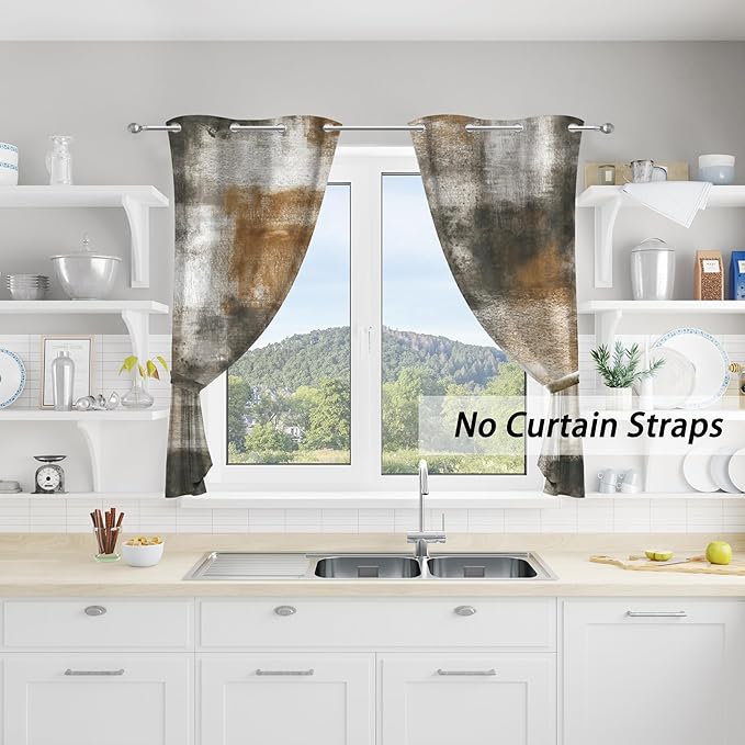 Asuexpect Abstract Curtains 2 Panels Abstract Rust Curtain Room Darkening Grommet Window Treatments Modern Decorative for Bedroom Living Room, 26x36 Inches, Tan