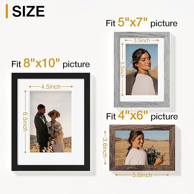 Vittanly Picture Frames Set of 10, Picture Frames Collage Wall Decor with Two 8x10, Four 5x7, and Four 4x6 Photo Frames, Gallery Wall Frame Set for Wall or Tabletop Display, Black&Brown&Grey