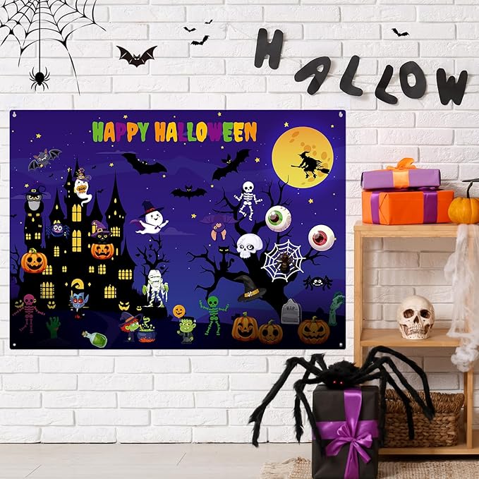 Halloween Felt Board 3.4FT 35 Pcs Happy Halloween Felt Story Board Haunted House DIY Craft Project Scary Pumpkin Ghost Storytelling Hanging Ornament for Trick or Treat Gift (35, House)