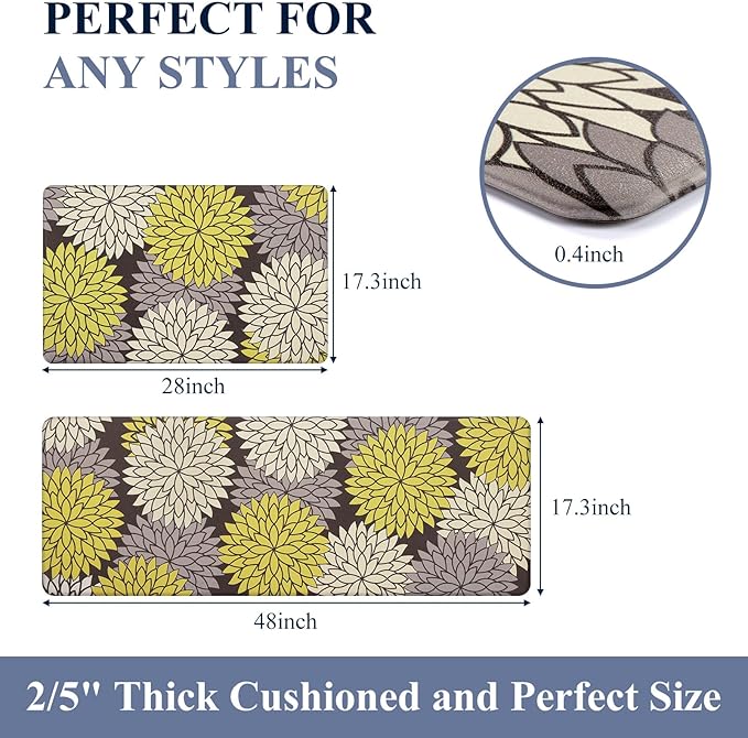 HEBE Anti Fatigue Kitchen Rug Sets 2 Piece Non Slip Kitchen Mats for Floor Cushioned Kitchen Rugs and Mats Waterproof Comfort Standing Mat Runner for Kitchen,Home Office,Sink,Laundry