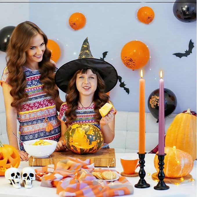 6Pcs Halloween Tapered Candle Set,10 Inch Handmade Dripless Candle Stick,Orange/Black/White/Purple Colored Candlesticks,Unscented Candles Taper for Halloween,Thanksgiving,Fall Themed Party