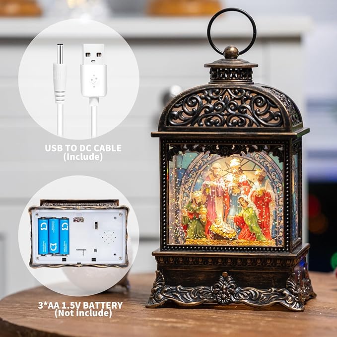 Christmas Snow Globes, Manger Snowflake Ball Adoration of The Magi Nativity Scene, Silent Night Music Water Lantern, Holiday Decorations Gifts for Family, Children or Friends