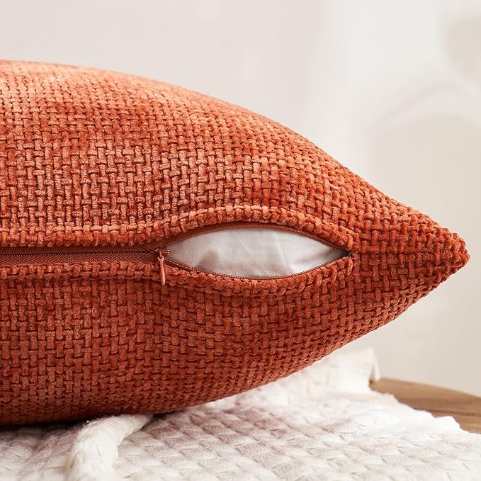 MIULEE Fall Pack of 4 Couch Throw Pillow Covers 18x18 Inch Burnt Orange Soft Decorative Chenille Pillow Covers Farmhouse Accent Cushion Covers for Boho Home Decor Sofa Bedroom Living Room