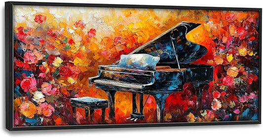 Olivine Music Large Wall Art, Vintage Piano Pictures Wall Decor, Jazz Painting, Musical Instrument Canvas Prints, Framed Artwork for Dining Room Living Room Bedroom Bathroom Office Home Decor 60"x30"