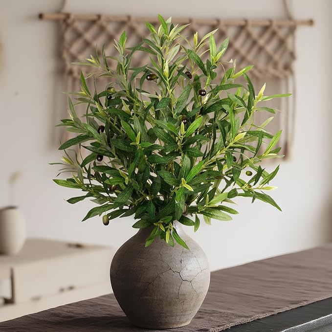 Fake Plants Olive Branch Artificial Plant Outdoor Decorations for Living Room Olive Tree Branches Greenery Stems 27.5in Can Be Used for Spring Home Decor Room Decor Office Decor(6PCS)