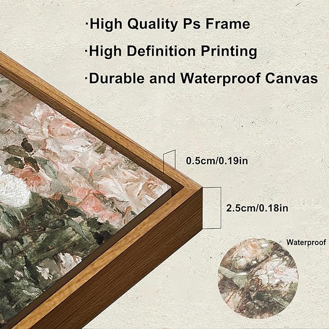 KBKBART Framed Canvas Wall Art for Living Room Bedroom Decor,Vintage Moody Floral Art Print Flower Rose Garden Canvas Painting, Rustic Bathroom Decor Wall Art, Classical Vintage Wall Art(9"x11")