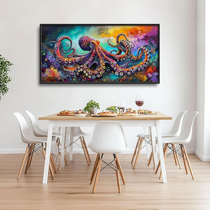 Quorin Octopus Large Wall Art Abstract Colorful Octopus Pictures Sea Ocean Animal Wall Decor Canvas Print Painting Artwork for Bathroom Living Room Bedroom 60L x 30W
