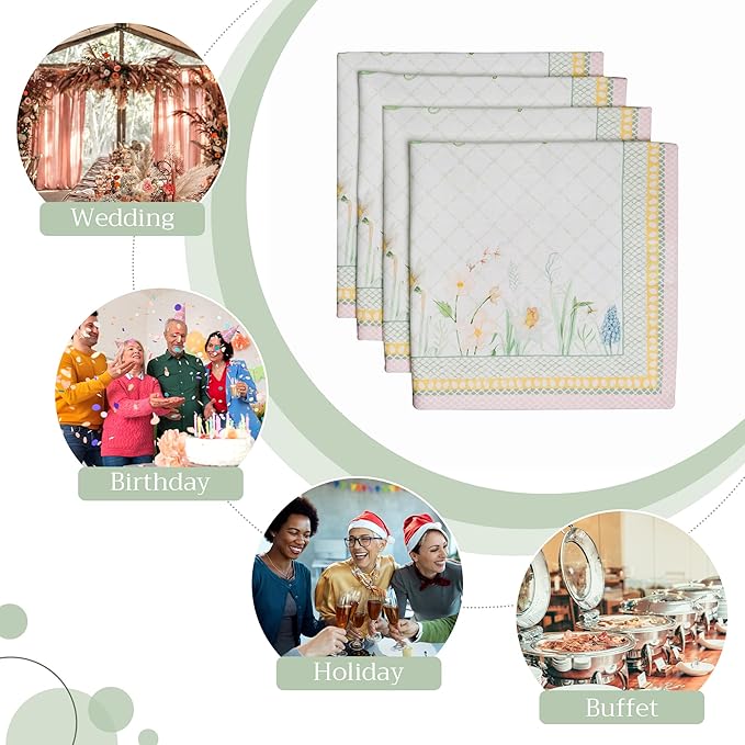 Maison d' Hermine Cloth Napkins Set of 4 100% Cotton Everyday Reusable Square Napkins Cloth Washable, Dinner, Party, Wedding, Restaurant, Spring/Summer (Easter Dew, 20" x 20")