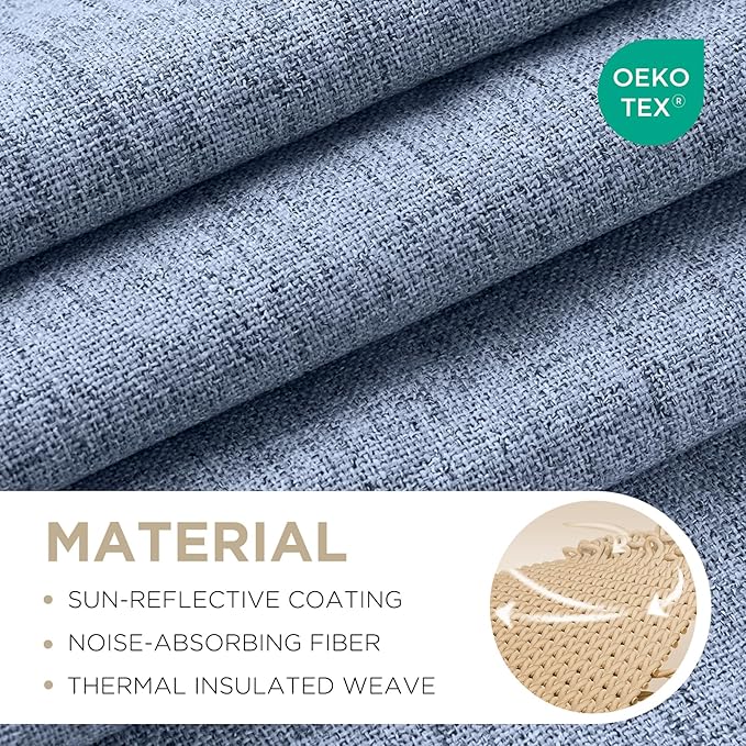 Joydeco Blackout Curtains for Bedroom - 100% Light Blocking 2 Panels Sky Blue Drapes 66" W x 96" L, Thermal Insulated Room Darkening Curtains, Linen Textured for Living Room, Rod Pocket & Back Tabs