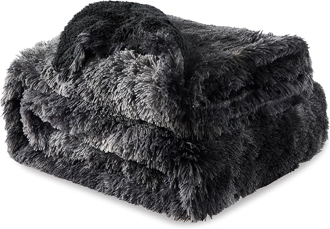 Bedsure GentleSoft Fluffy Tie Dye Black King Size Blanket for Bed, Thick Soft Sherpa Faux Fur Fleece Bedding Fuzzy Plush Winter Warm Heavy Large King Blanket, Cozy Black Gifts for Men Women, 108x90