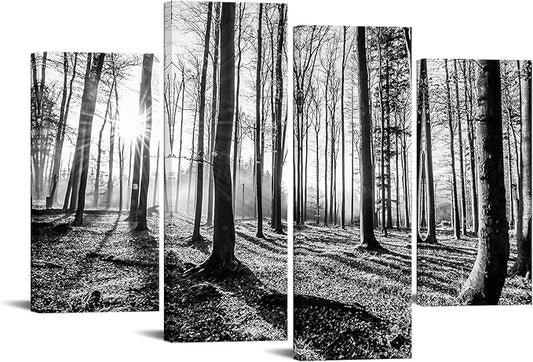 sechars - Black and White Forest Canvas Wall Art Tree Sunset Pictures Prints Nature Landscape Artwork Living Room Office Hotel Decoration
