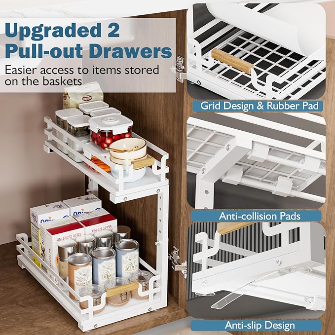 Under Sink Organizers and Storage, 2 Tier Slide Out Under Sink Organizers And Storage (1 Pack-white)
