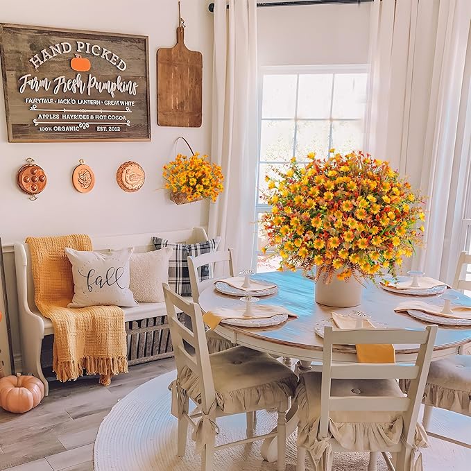 64 Pcs Artificial Fall Flowers - UV Resistant Fake Mums Outdoor Faux Plants for Home Garden Patio Porch Window Box Thanksgiving Decor