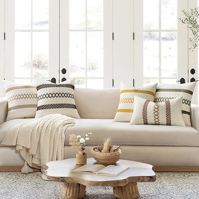 MIULEE Set of 2 Dark Brown Boho Decorative Pillow Covers 20x20 Inch Farmhouse Rustic Couch Throw Pillows Modern Spring Cotton Cushion Covers Retro Cute Macrame Woven Home Decor for Bed Sofa Chair