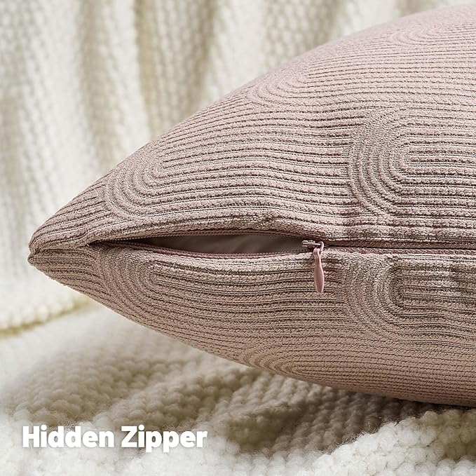 FUTEI Pink Chenille Decorative Throw Pillow Covers 18x18 Inch Set of 2,Soft Cozy Striped Geometric Patterns Cushion Case,Modern Home Decor for Couch Bed Living Room