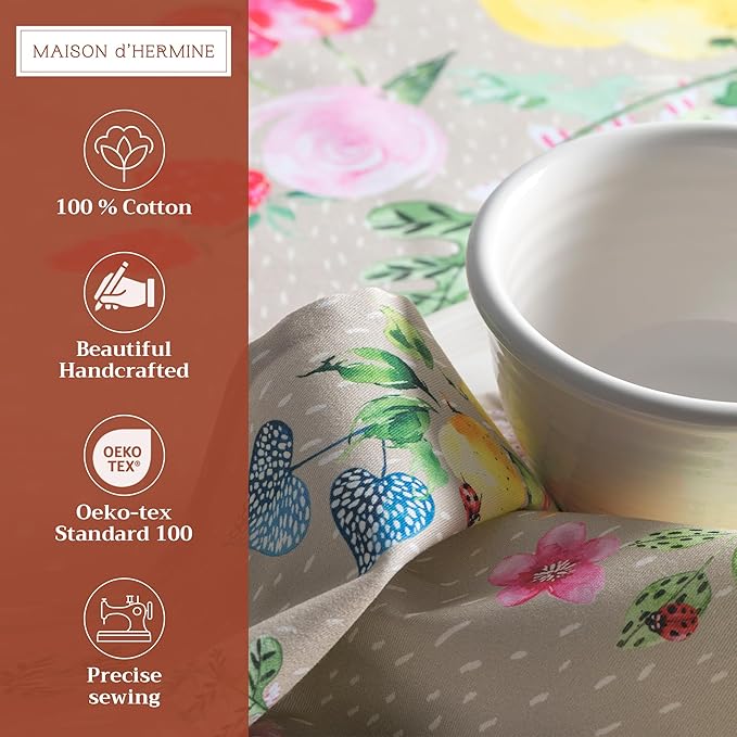 Maison d' Hermine Cloth Napkins Set of 4 100% Cotton Everyday Reusable Square Napkins Cloth Washable, Dinner, Party, Wedding, Restaurant, Spring/Summer (Jardin D'Ete - Fog, 20" x 20")