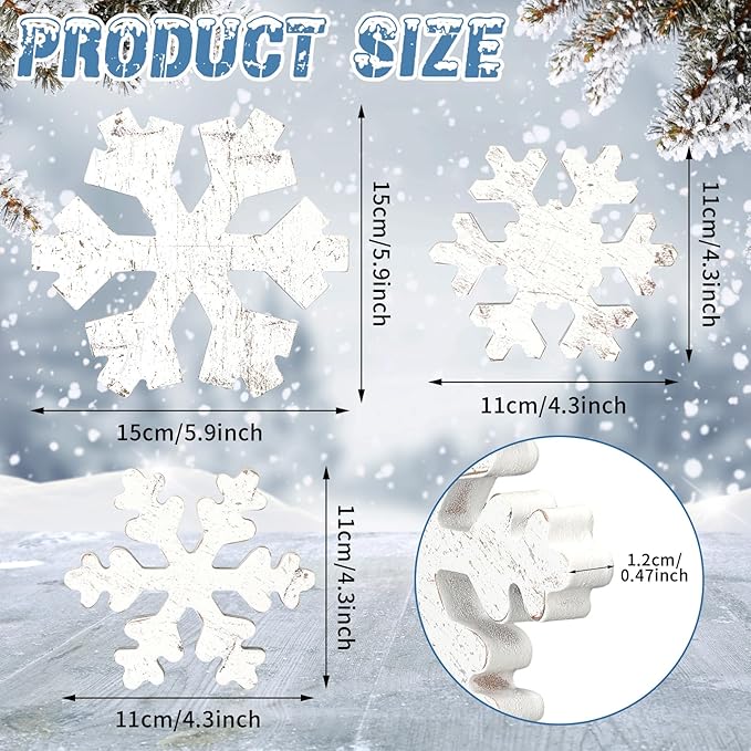 Bucherry 3 Pcs Winter Wooden Snowflake Decor Rustic Winter Snowflake Table Signs Wonderland Wood Blocks Farmhouse Christmas Tiered Tray Decorations for Xmas Table Shelf(Classic White)