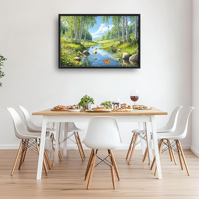 Large Forest Wall Art for Living Room, Lake Butterfly Tree Oversized Wall Decor Pictures, Nature Landscape Framed Canvas Print Painting, Artwork for Bedroom Office Home Decor 36"x24"